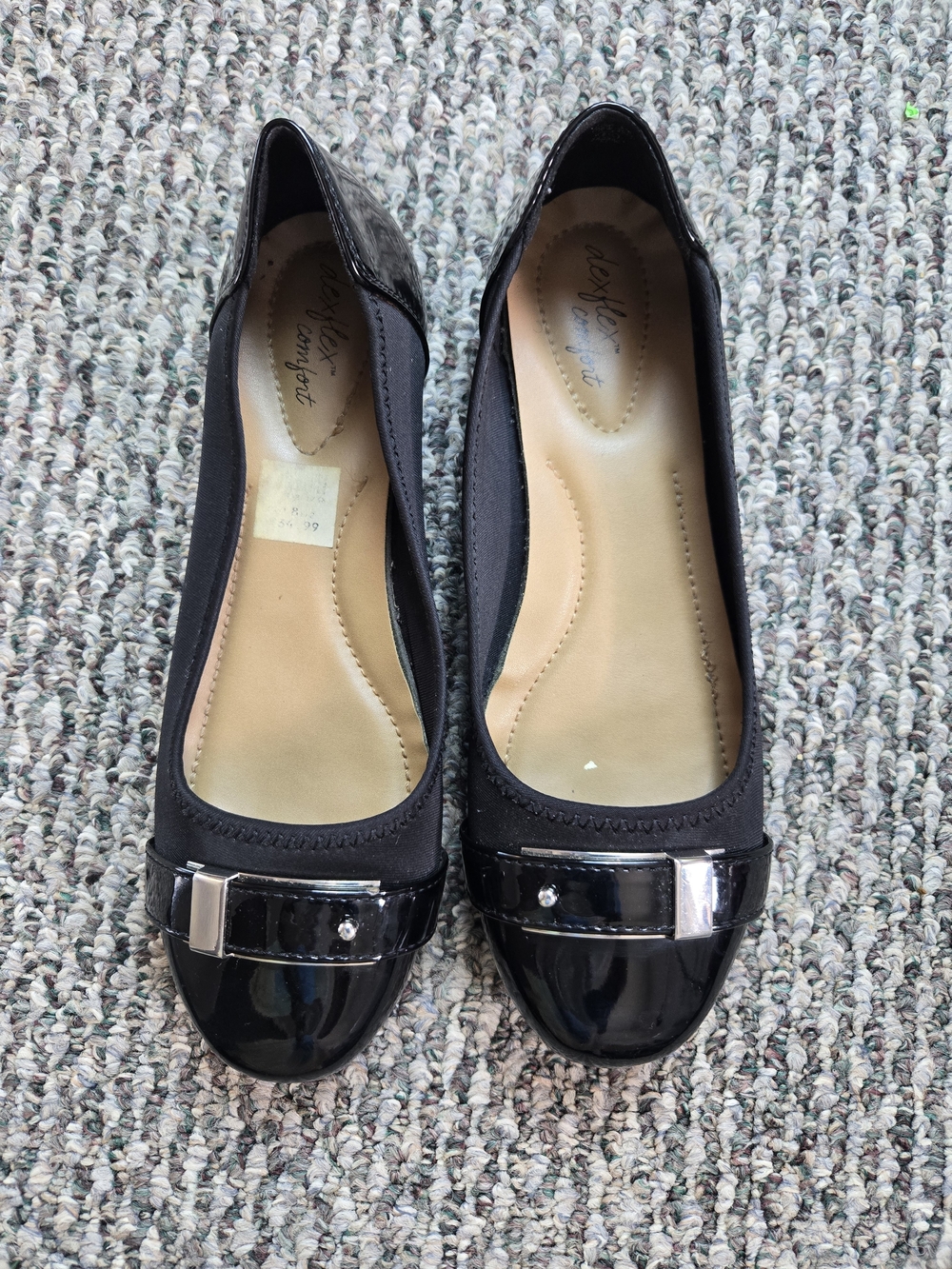 dexflex comfort Black Patent Cap-Toe Ballet Flats with Silver Accent